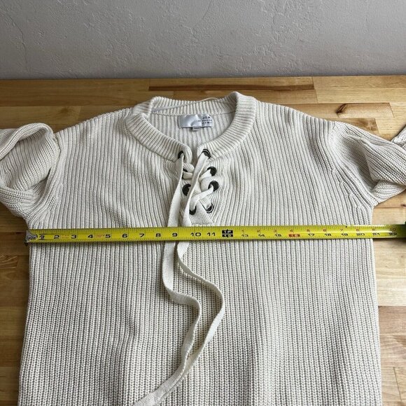 JOA Sweater Ivory Cream White Lace Up Corset Grommet Boho Chunky Knit Sz Medium - Picture 10 of 11